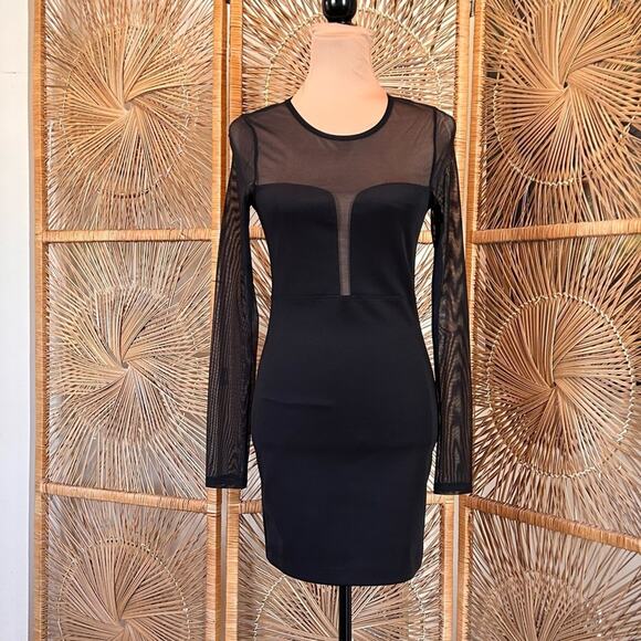 Two Apples Sexy Black Mesh Long Sleeve Mini Body-con Dress Medium - Picture 1 of 7